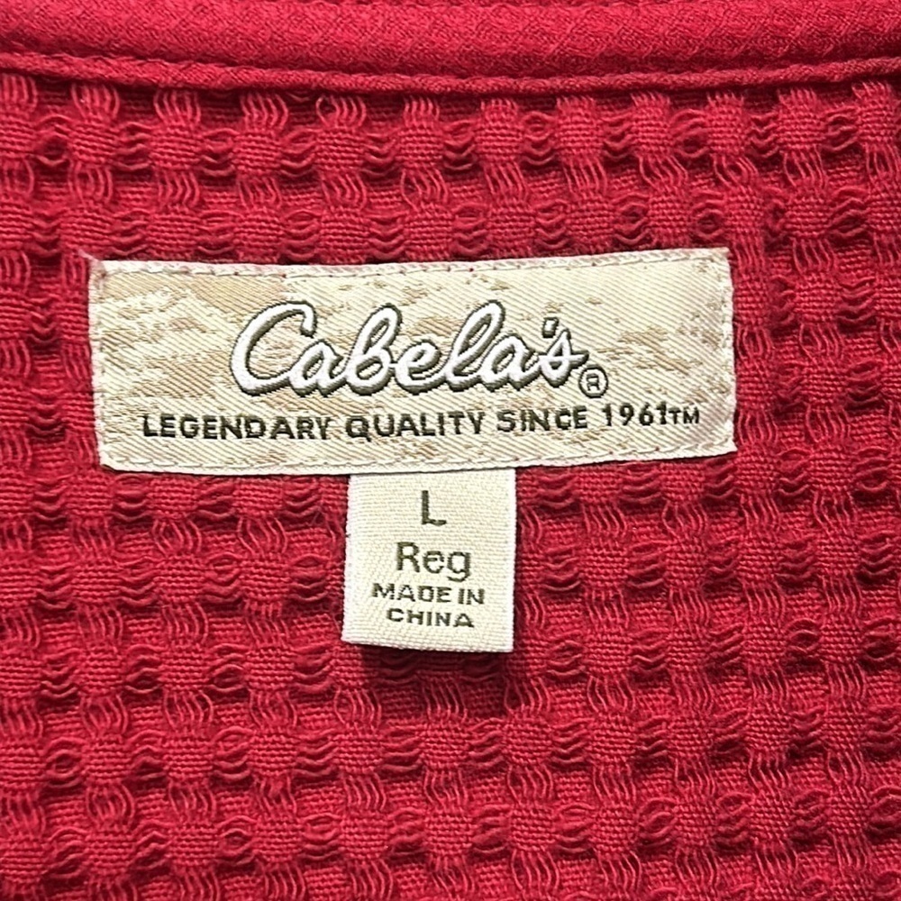 CABELAS Womens Red Cotton Button Collared Sweater Jacket Waffle Pattern Sz L - Picture 4 of 6